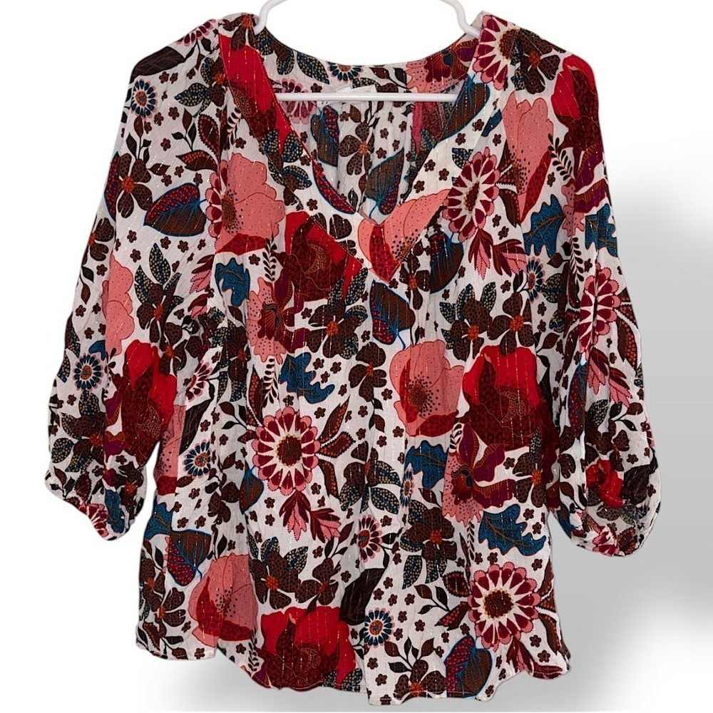 Floral Blouse Gold Details